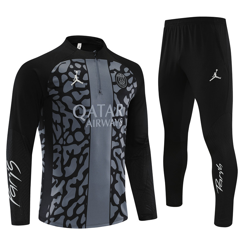 Paris Saint-Germain PSG 23-24 Kids Long Sleeve Training Set Gray Black - JerseysGala