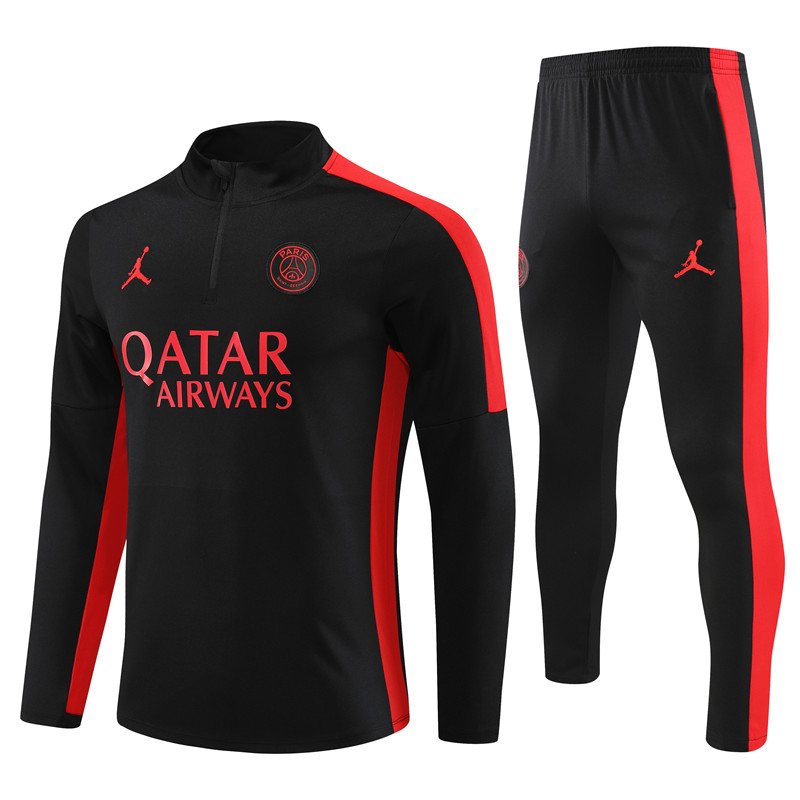 Paris Saint-Germain PSG 23-24 Kids Long Sleeve Training Set Black and Red - JerseysGala