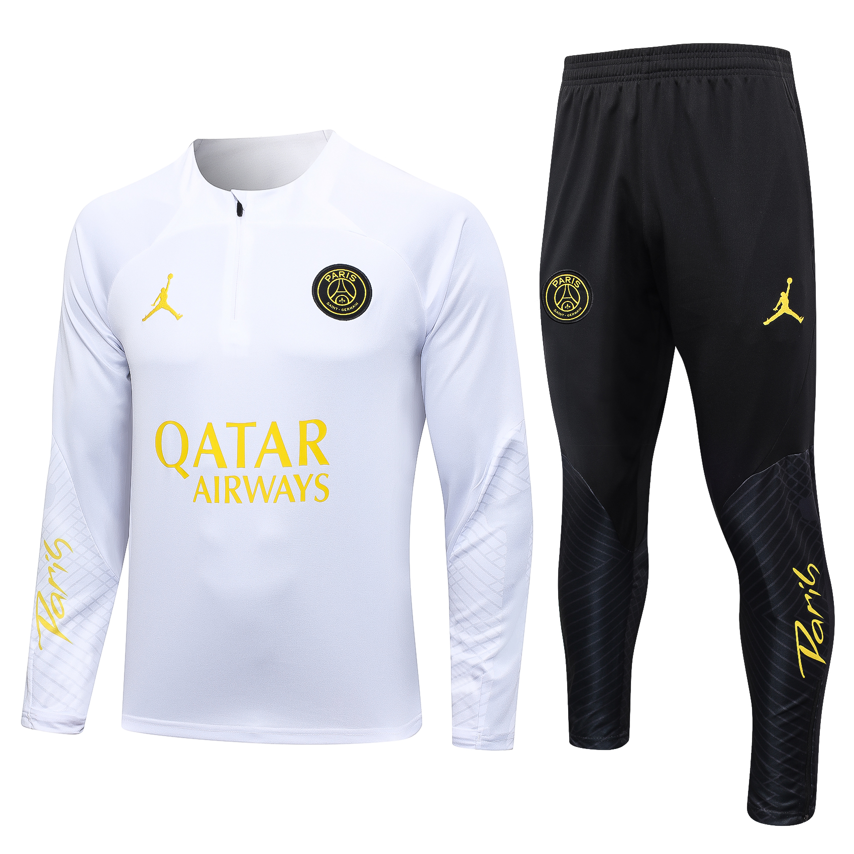 Paris Saint-Germain PSG 23-24 Kids Long Sleeve Training Set White and Golden - JerseysGala