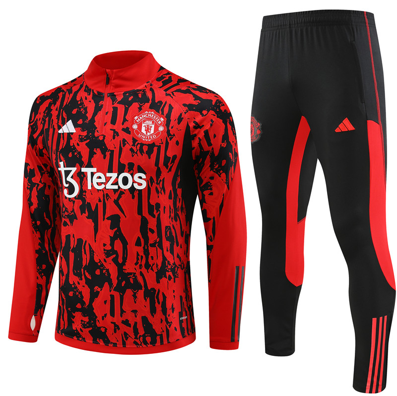 Manchester United 23-24 Kids Long Sleeve Training Set Red Camouflage - JerseysGala