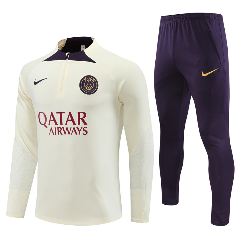 Paris Saint-Germain PSG 23-24 Long Sleeve Training Set -Creamy White - JerseysGala