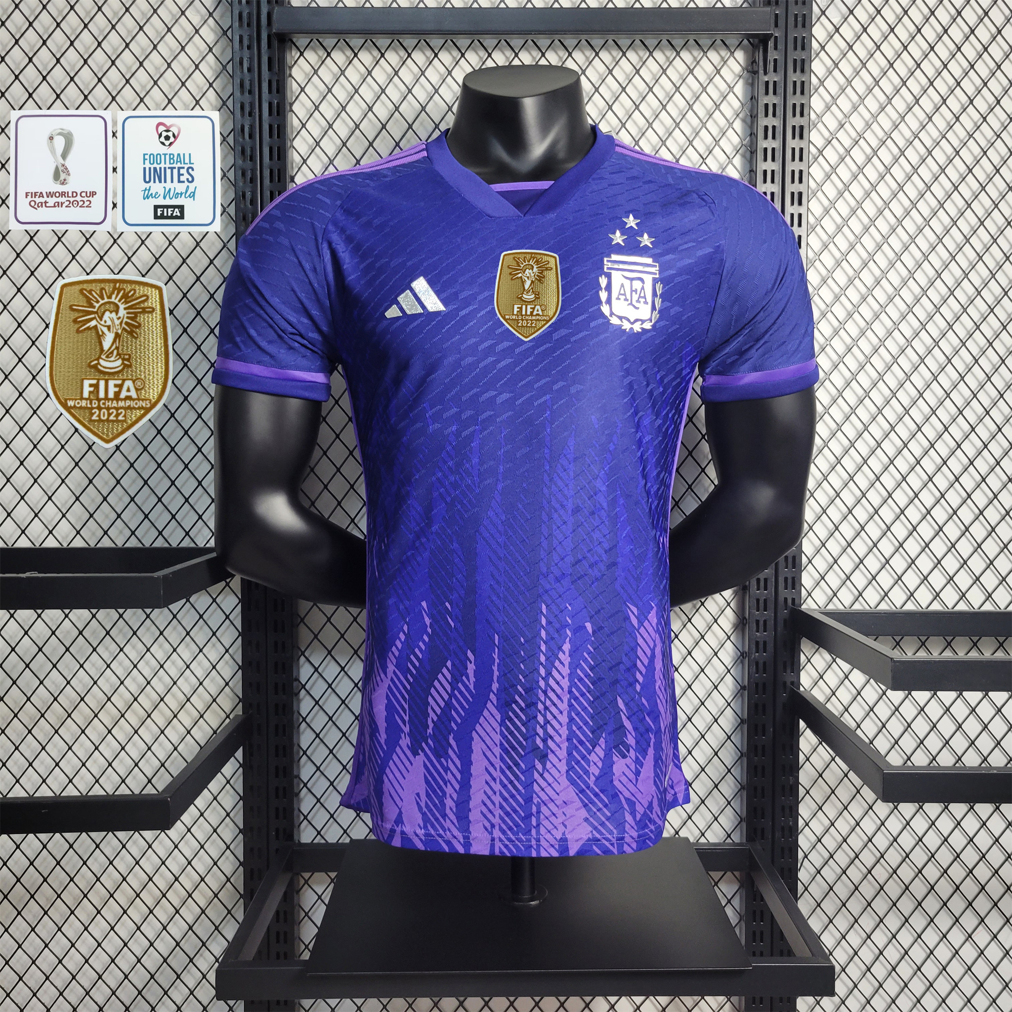 Argentina 3 Stars 22-23 Away Stadium Jersey - Player Version ( with 2022 World Champions Patch ) - JerseysGala