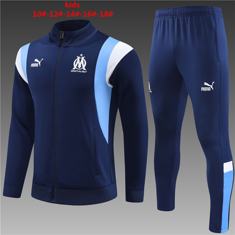 Marseille 23-24 Kids Jacket Training Tracksuit - Blue - JerseysGala