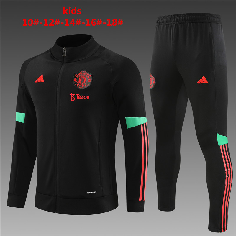 Manchester United 23-24 Kids Jacket Training Tracksuit - Black - JerseysGala