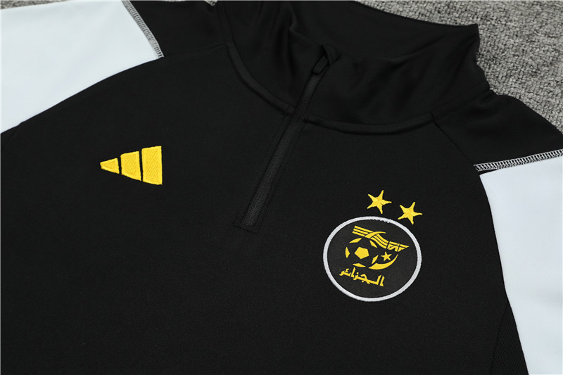 Algeria 23-24 Kids Long Sleeve Training Set Black and White - JerseysGala
