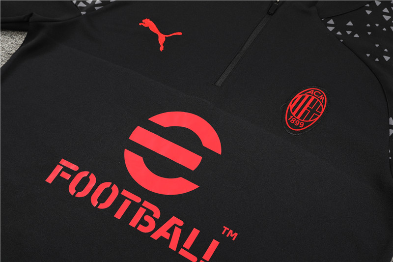 AC Milan 23-24 Kids Long Sleeve Training Set Black and Red - JerseysGala