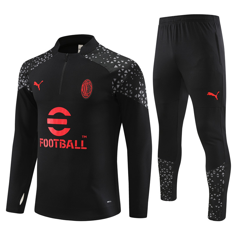 AC Milan 23-24 Kids Long Sleeve Training Set Black and Red - JerseysGala