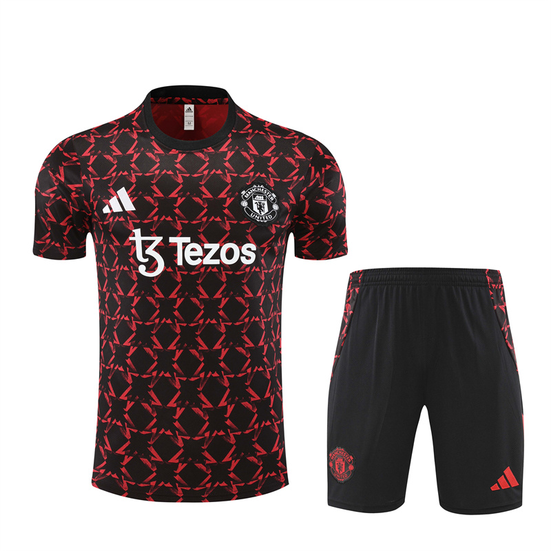 Manchester United 24-25 Short-Sleeve Training Set - Black Red Camouflage - JerseysGala