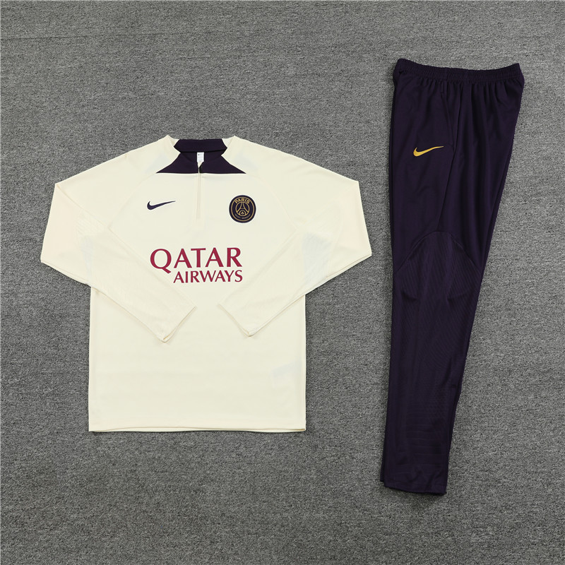 Paris Saint-Germain PSG 23-24 Long Sleeve Training Set -Creamy White - JerseysGala