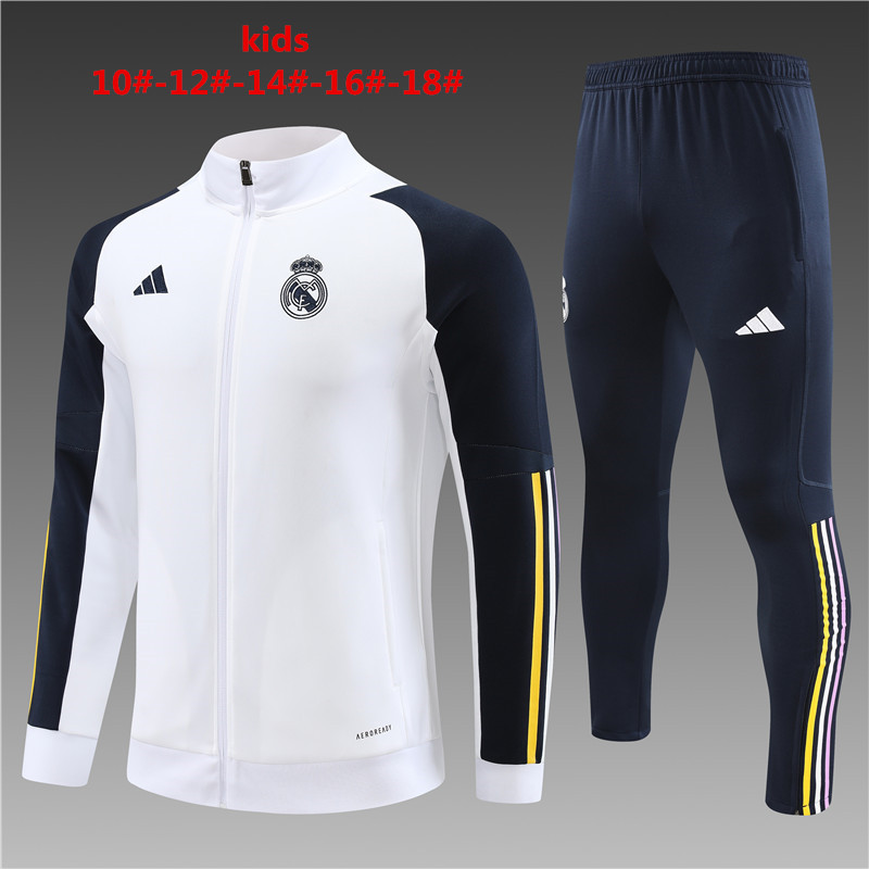 Real Madrid 23-24 Kids Jacket Training Tracksuit - White - JerseysGala