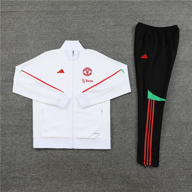 Manchester United 23-24 Jacket Training Tracksuit -White and Black - JerseysGala
