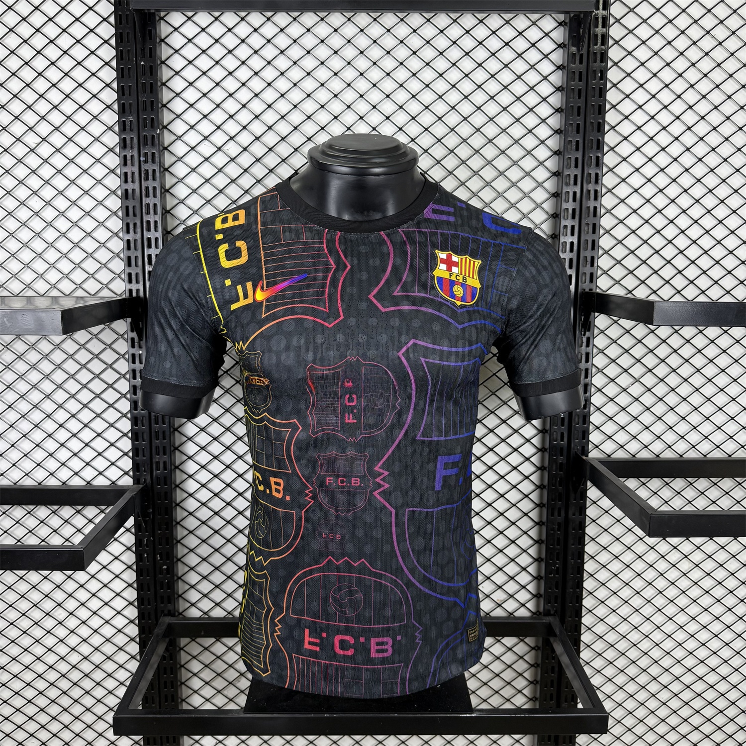 B.A.R.S.A 25-26 Fluorescent Team Logo Lines Black Jersey - Player Version - JerseysGala