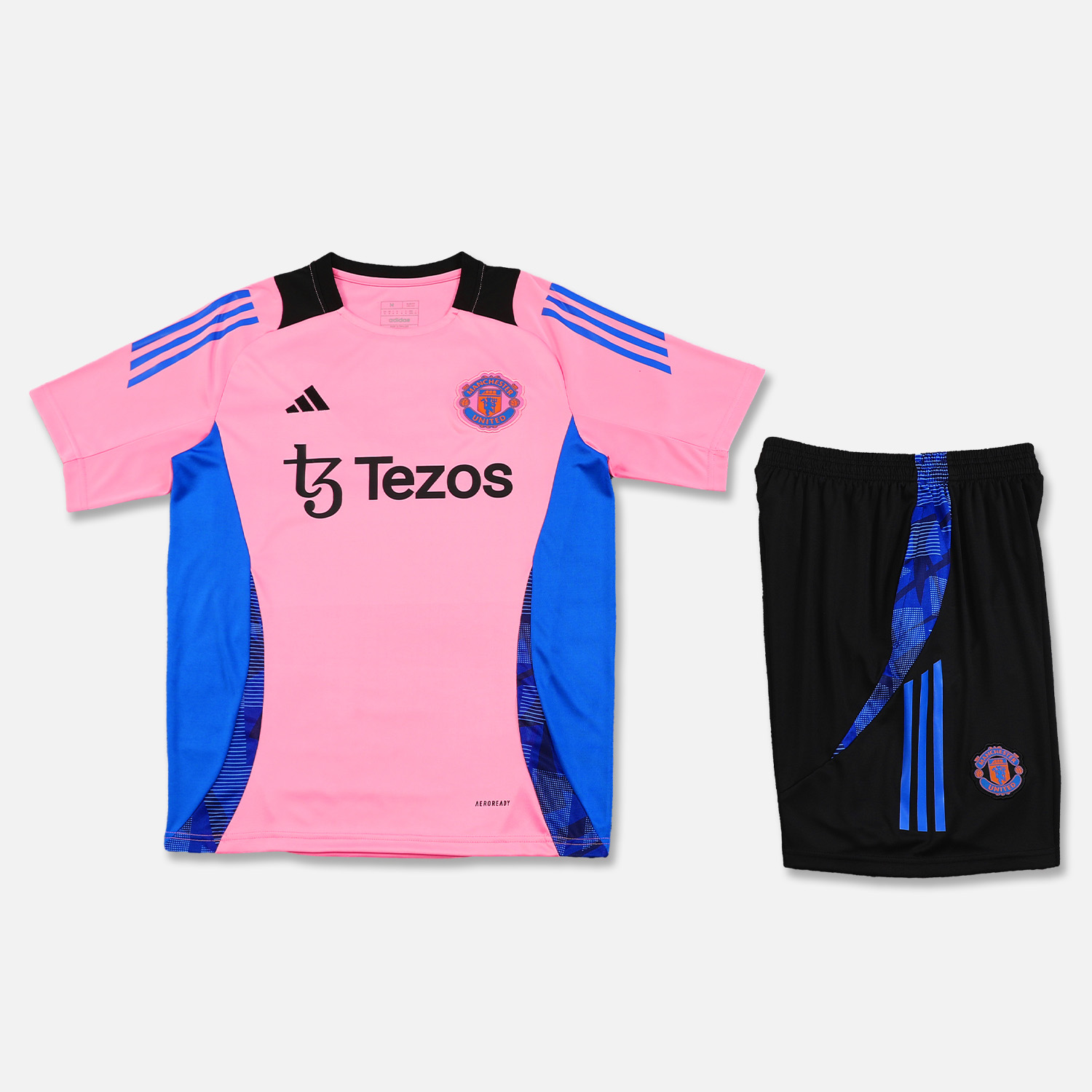 Manchester United 24-25 Short-Sleeve Training Set - Pink Top and Black Shorts - JerseysGala