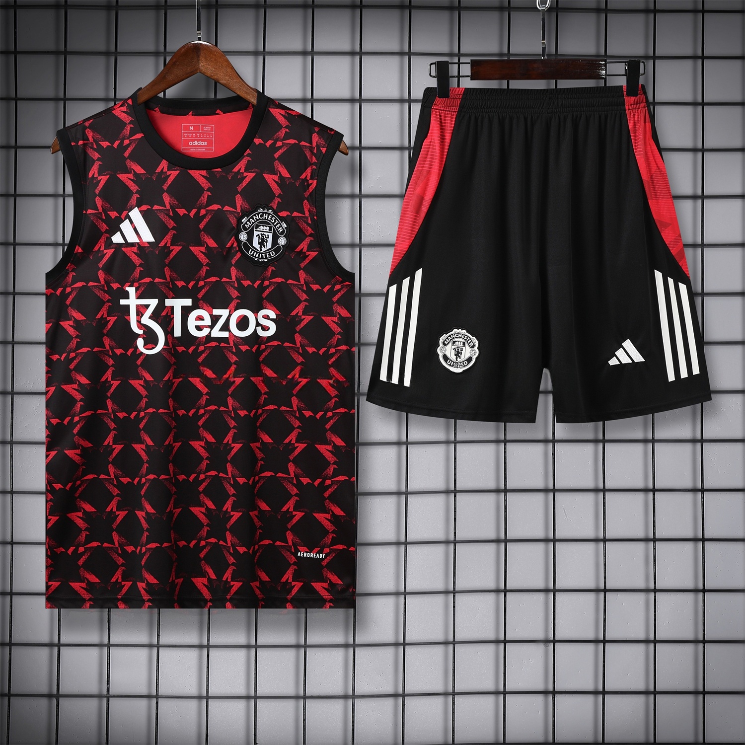 Manchester United 25-26 Pre-Match Vest Training Set - Red Top & Black Shorts - JerseysGala