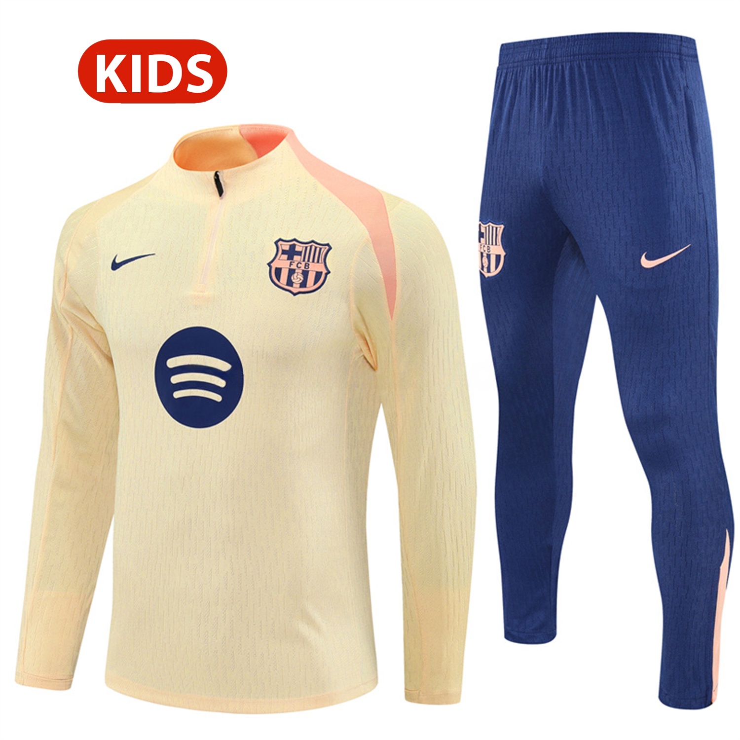 B.A.R.S.A 25-26 Kids Long Sleeve Training Set - Player Version - Light Yellow Top and Blue Pants - JerseysGala