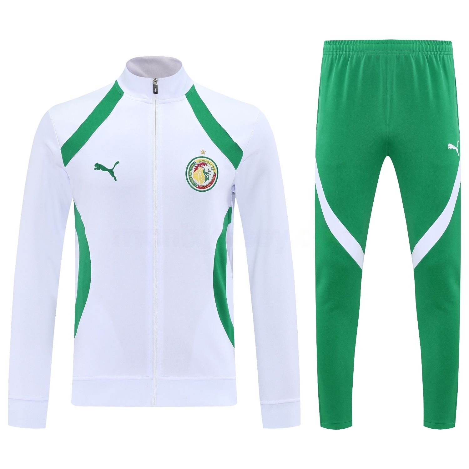 Senegal 25-26 Jacket Training Tracksuit - White Jackets & Green Pants - JerseysGala