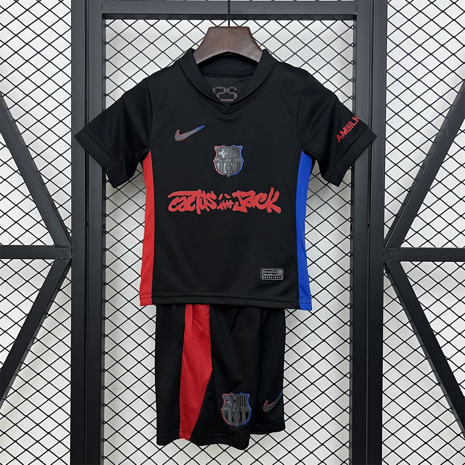 B.A.R.S.A x Travis Scott 24-25 Away Kids Kit with Red Logo - JerseysGala
