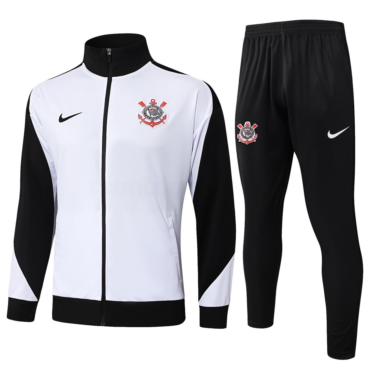 Corinthians 25-26 Jacket Training Tracksuit - White Jackets & Black Pants - JerseysGala