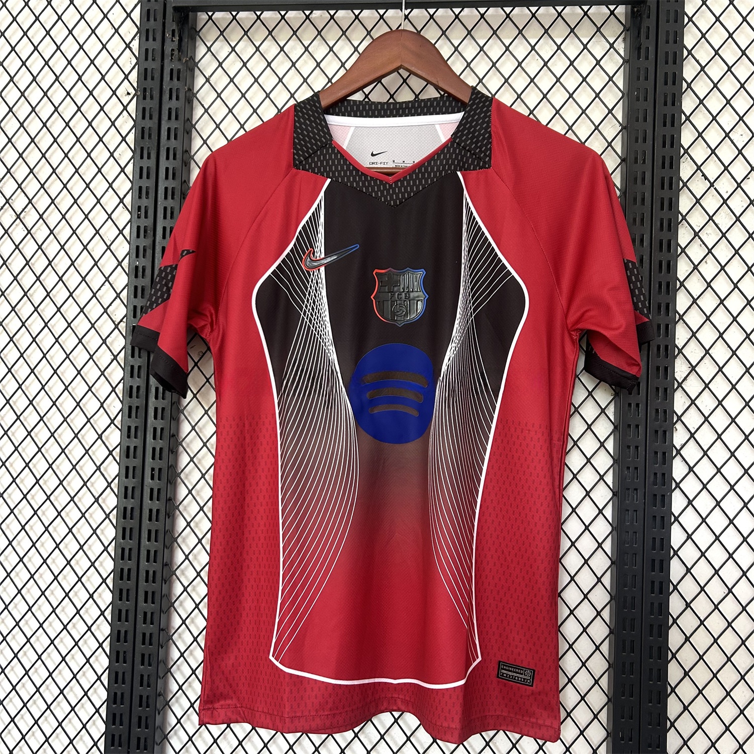B.A.R.S.A 25-26 T90 White Black Lines Red Jersey - Fans Version - JerseysGala