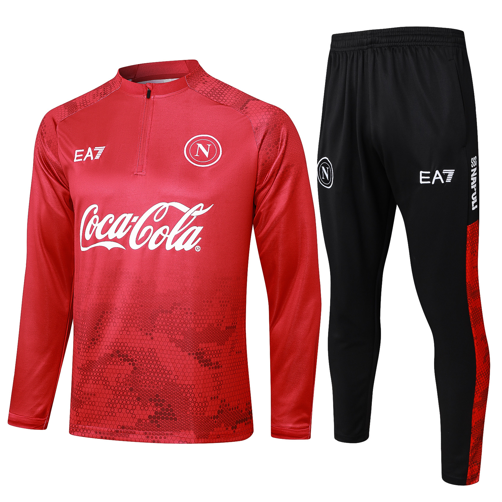 Napoli 24-25 Long Sleeve Training Set - Red Top and Black Pants - JerseysGala