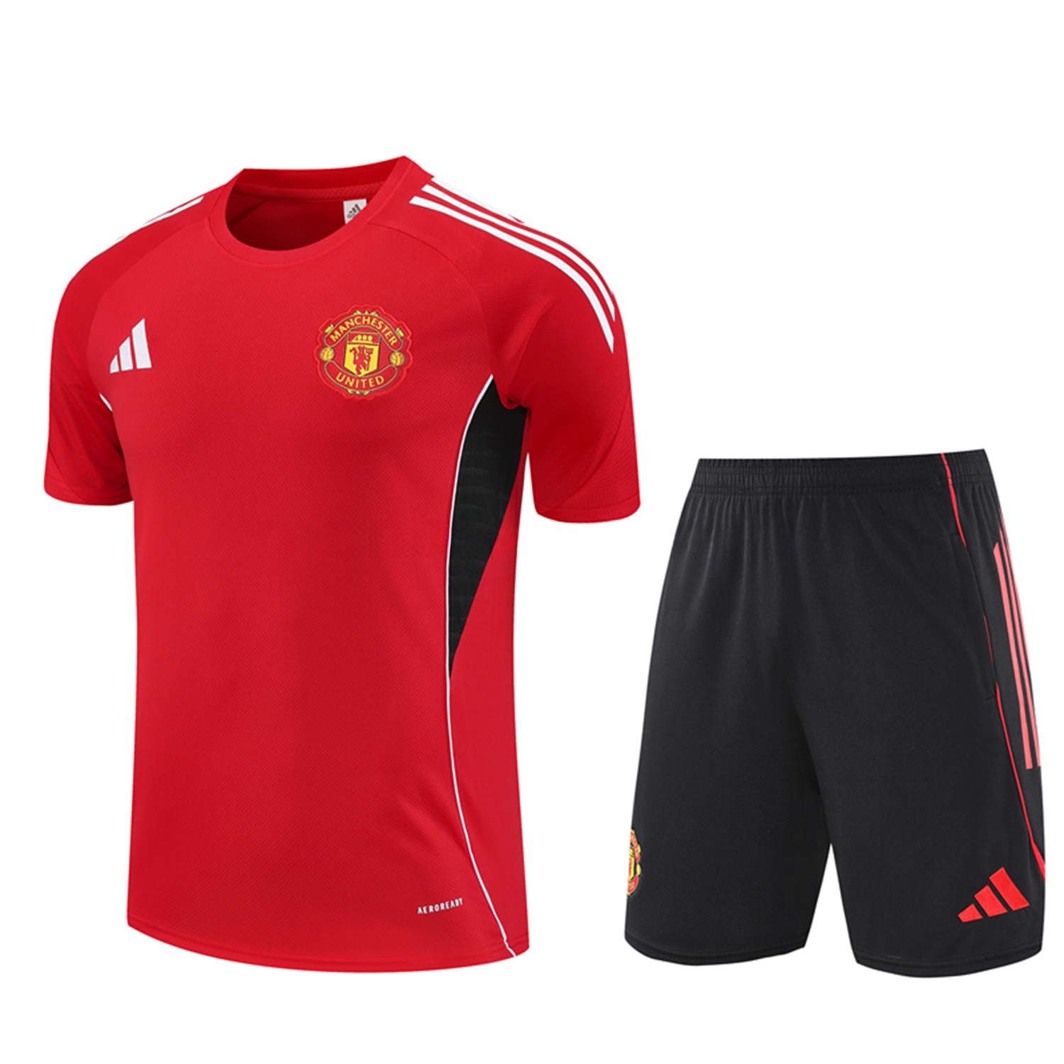Manchester United 25-26 Short-Sleeve Training Set - Red Top & Black Shorts - JerseysGala