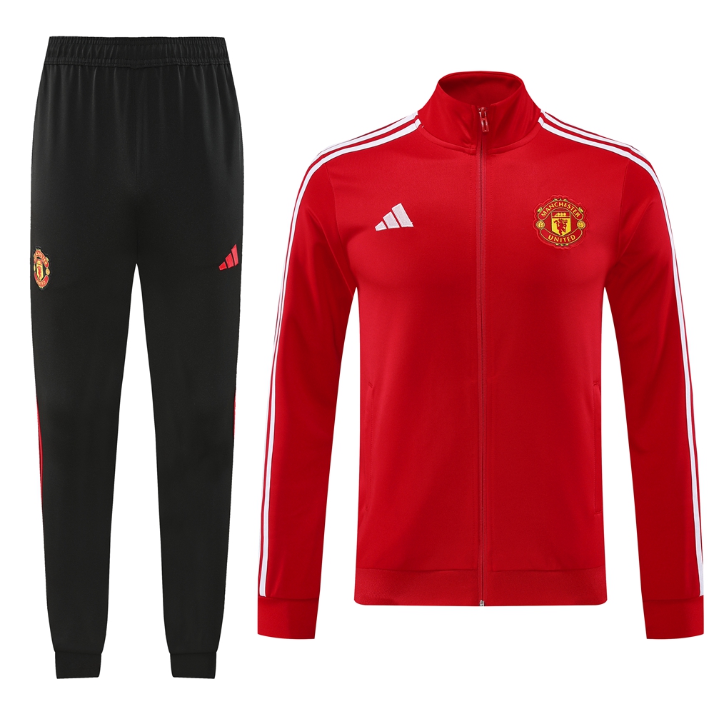 Manchester United 24-25 Jacket Training Tracksuit - Red Top and Black Pants - JerseysGala