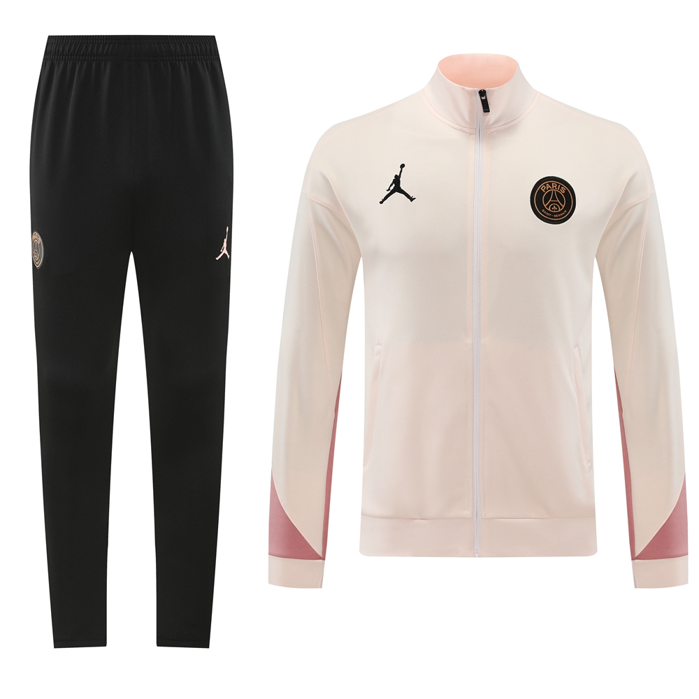 Paris Saint-Germain PSG 24-25 Jacket Training Tracksuit - Light Pink Top and Black Pants - JerseysGala
