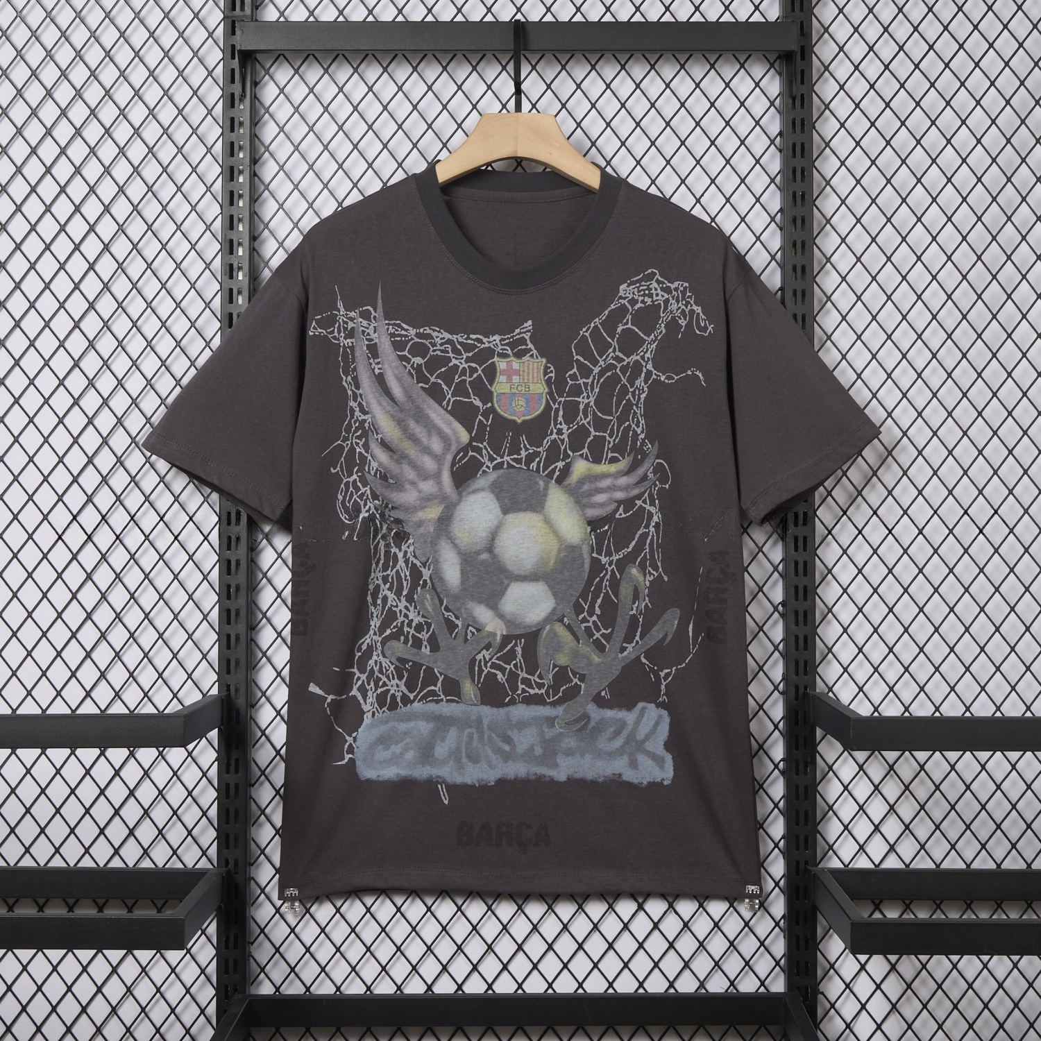 B.A.R.S.A x Travis Scott 24-25 Football Eagle Pattern Dark Grey T-shirt - JerseysGala