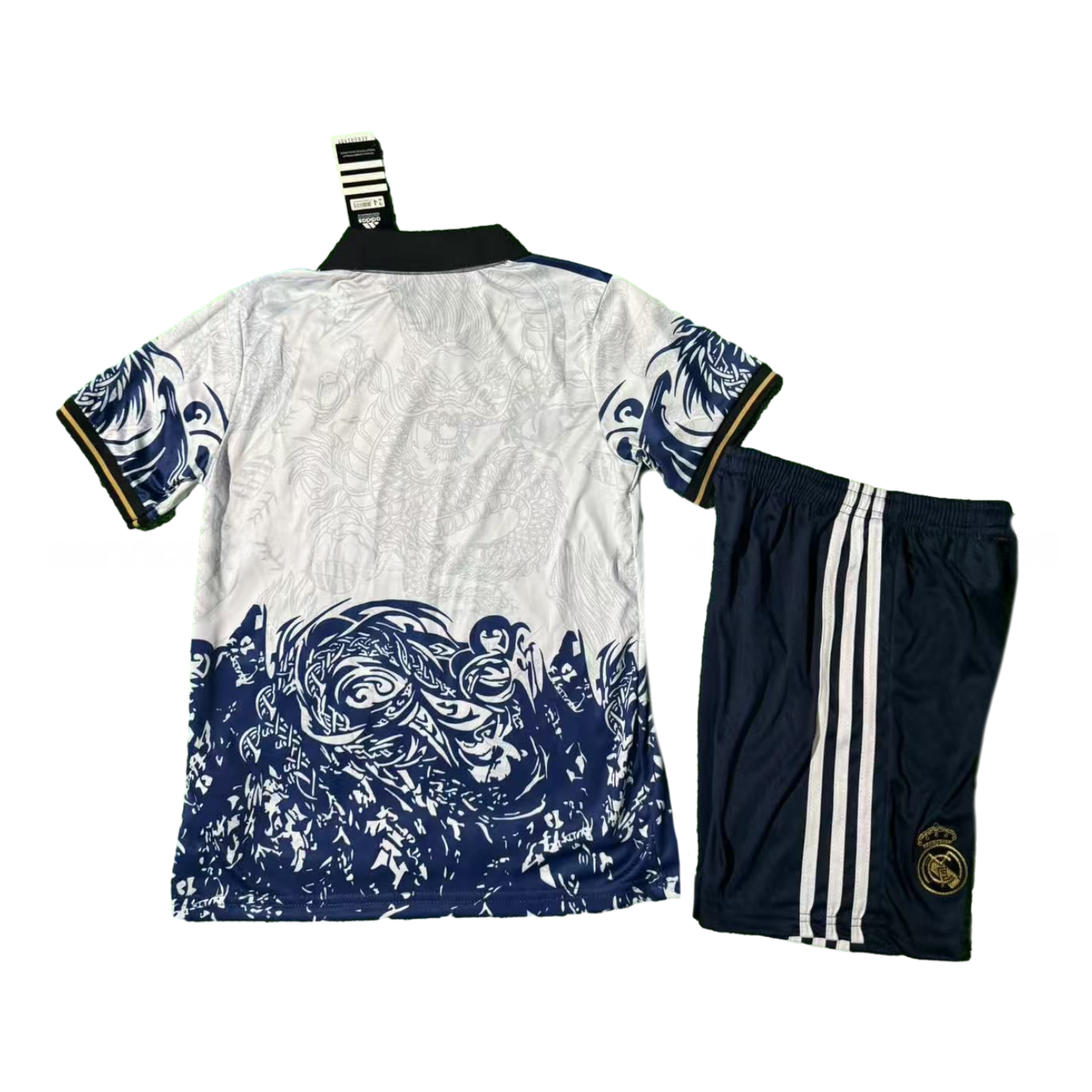 Real Madrid 25-26 Blue Fire Dragon White Special Polo Kids Kit - JerseysGala