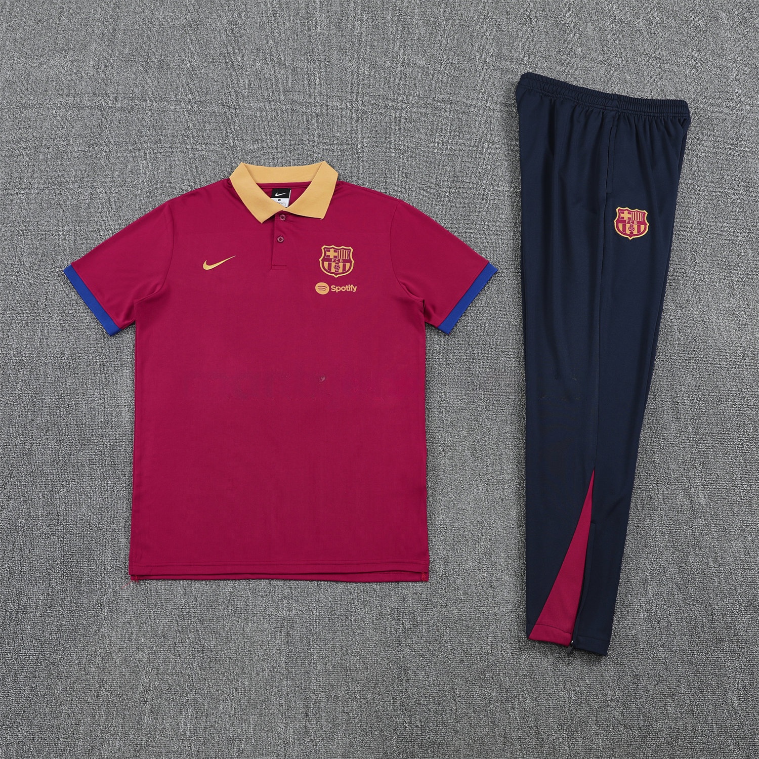 Barcelona 25-26 POLO Short-Sleeve Training Set - Deep Red Top and Black Pants - JerseysGala