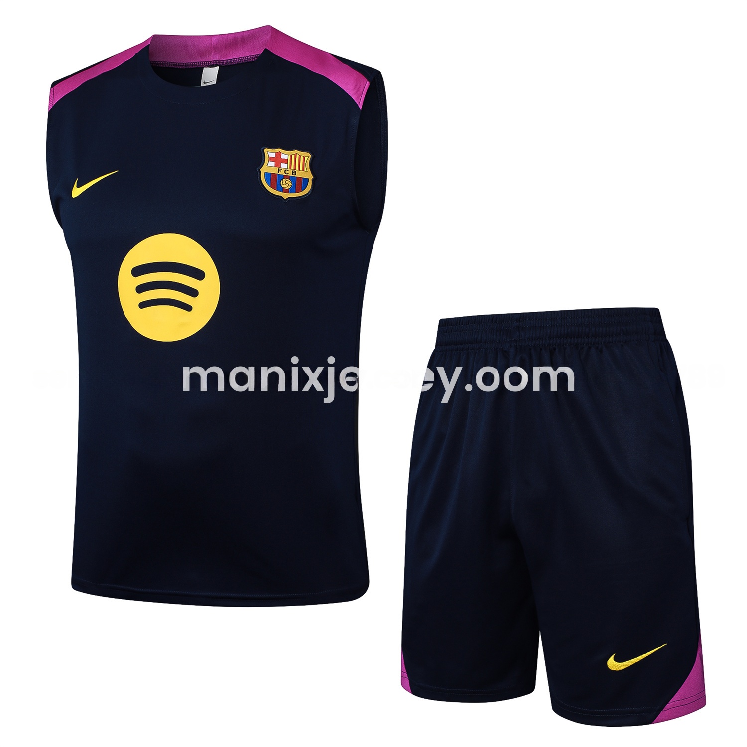 Barcelona 25-26 Vest Training Set - Deep Blue Black Vest and Shorts - JerseysGala
