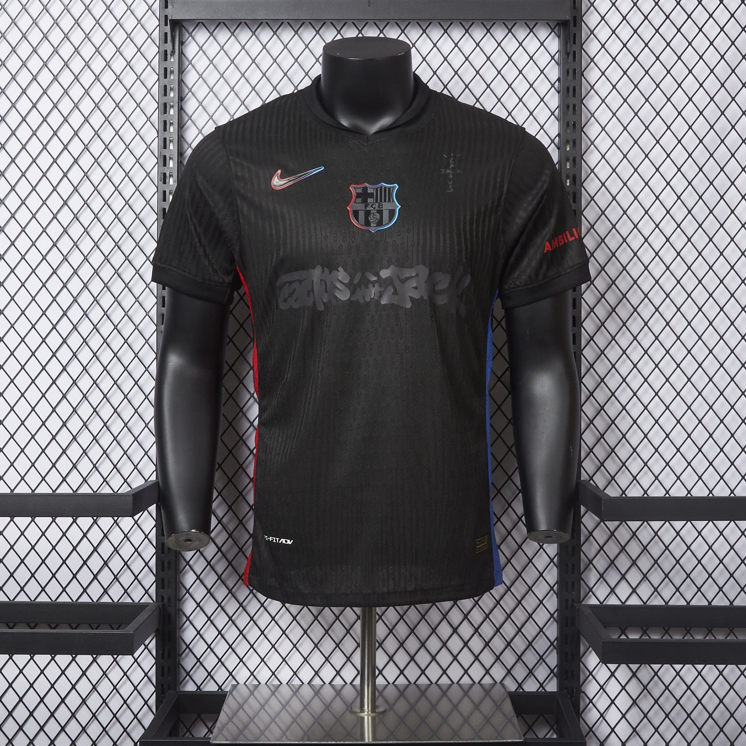 【New】Barcelona x Travis Scott 24-25 Away Pure Black Jersey - Player Version - JerseysGala