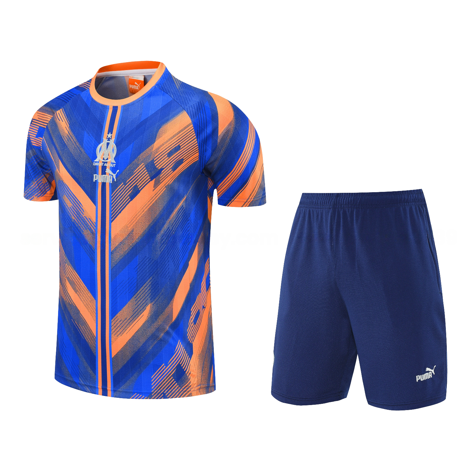 Marseille 25-26 Short-Sleeve Training Set - Blue Orange Top & Blue Shorts - JerseysGala