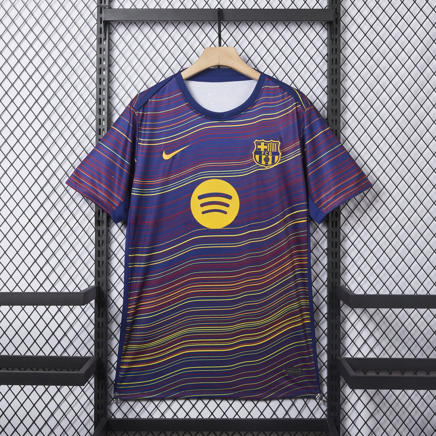 Barcelona 25-26 Deep Blue Pre-Match Training Jersey with Colorful Lines - Fans Version - JerseysGala