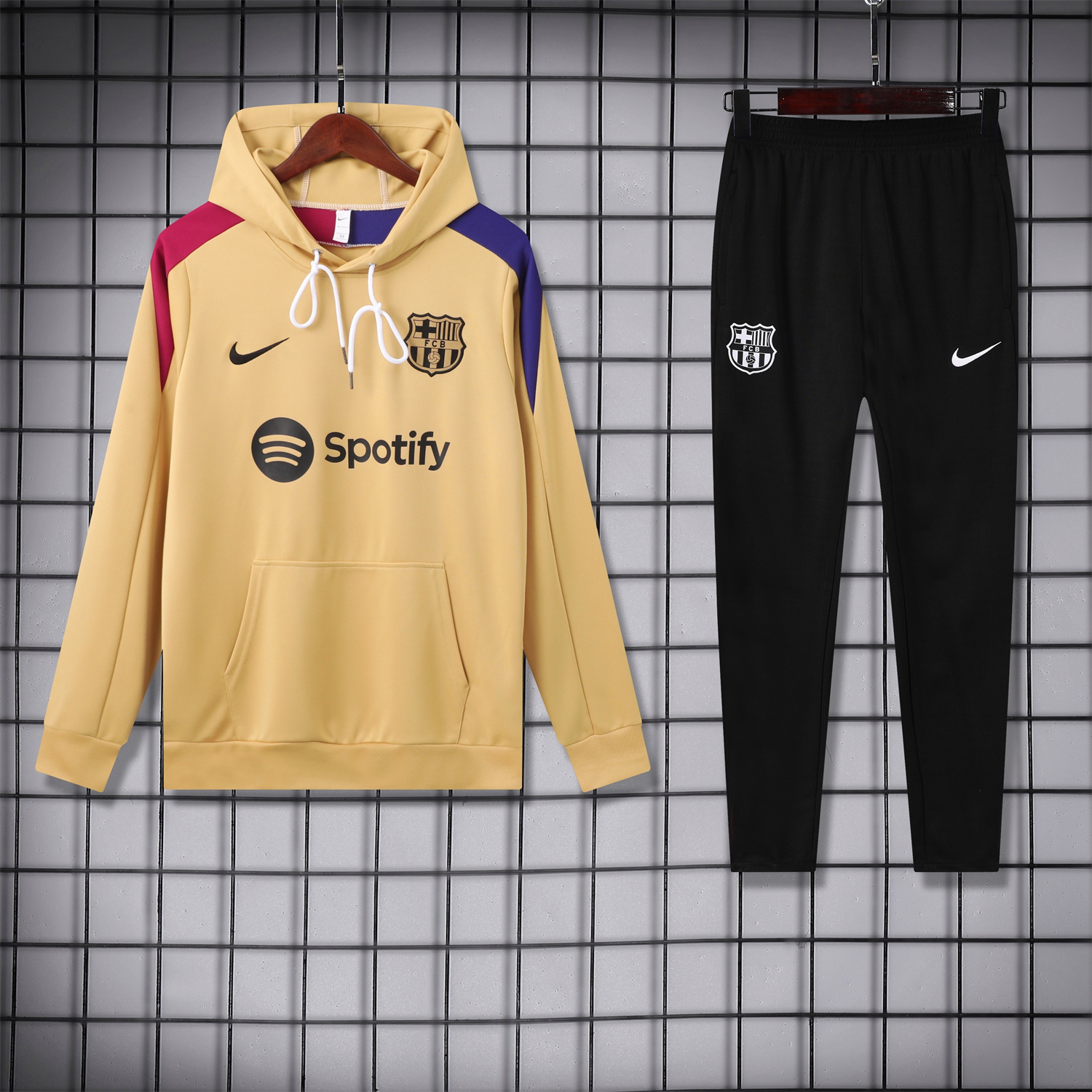 Barcelona 24-25 Training Hoodie Set - Khaki Hoodie and Black Pants - JerseysGala