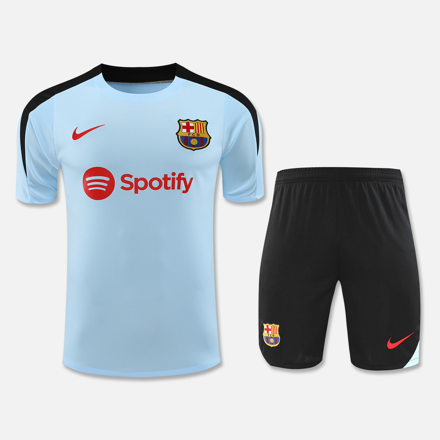 Barcelona 24-25 Short-Sleeve Training Set - Light Blue Top & Black Shorts - JerseysGala