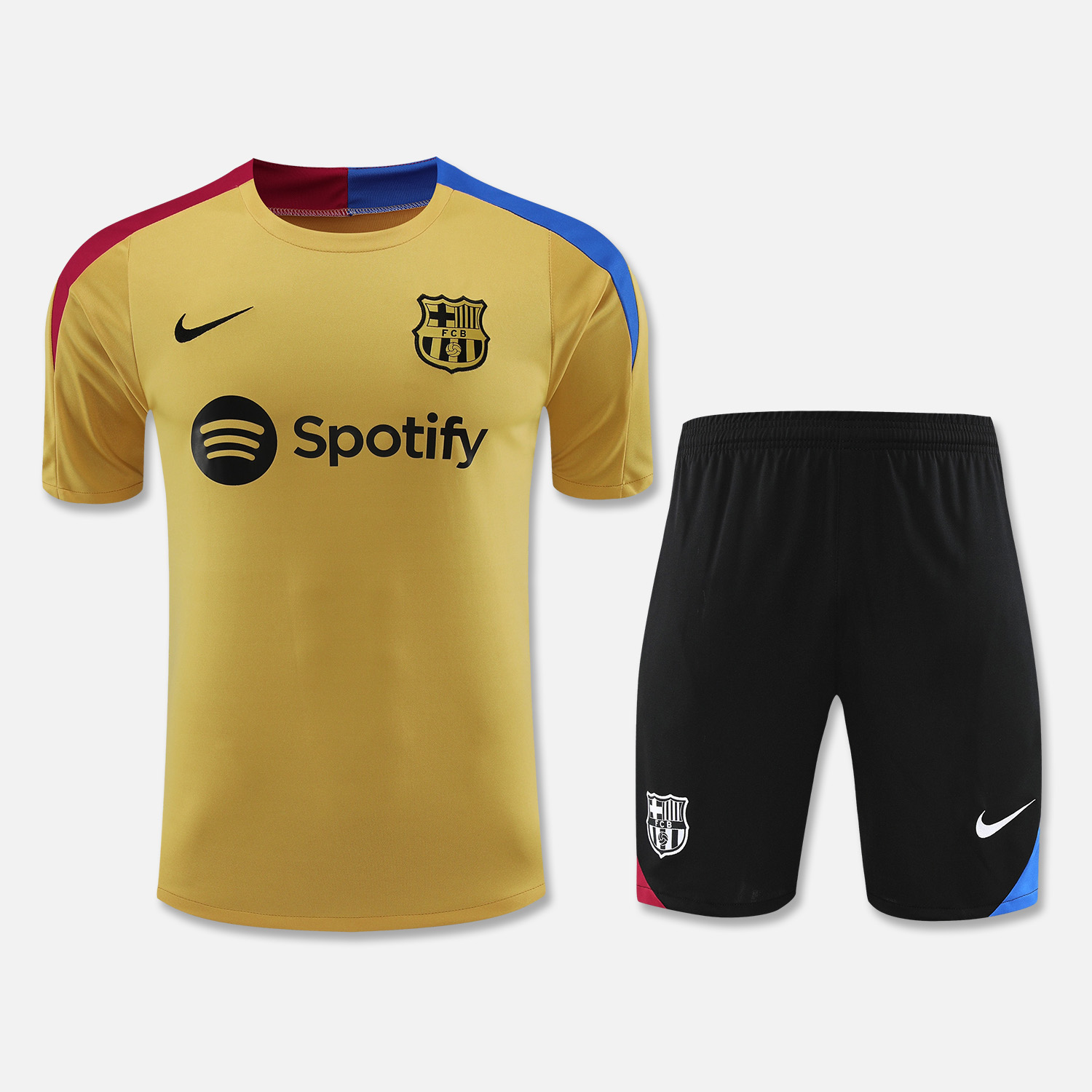 Barcelona 24-25 Short-Sleeve Training Set - Khaki Top & Black Shorts - JerseysGala