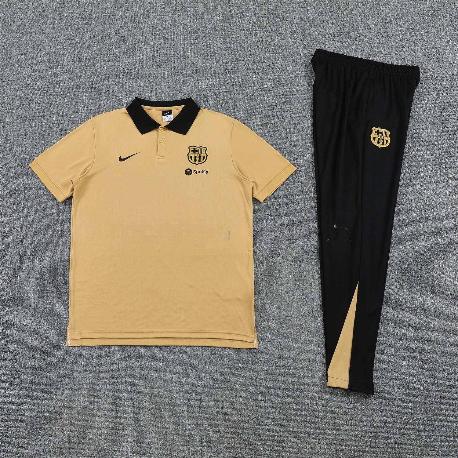 Barcelona 25-26 POLO Short-Sleeve Training Set - Light Brown Top and Black Pants - JerseysGala
