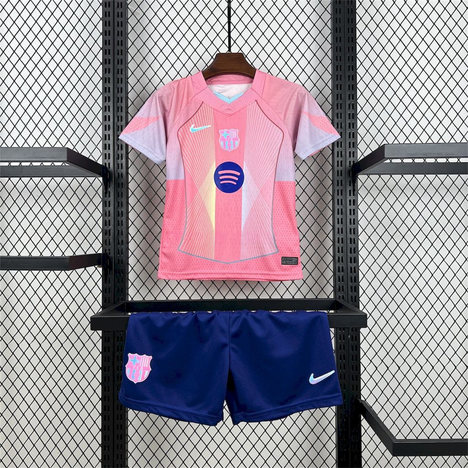 Barcelona 25-26 T90 White Lines Pink Gradient Special Kids Kit - JerseysGala