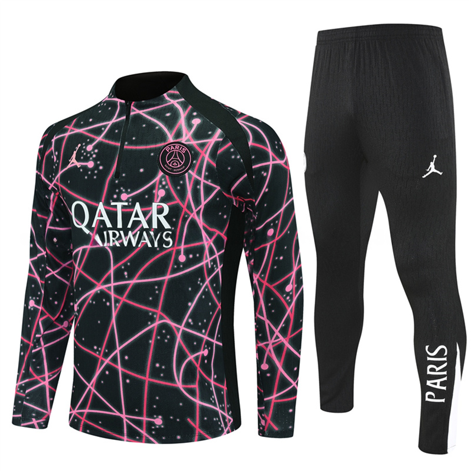 Paris Saint-Germain PSG 25-26 Long Sleeve Training Set - JD Black Pink Top and Black Pants - JerseysGala