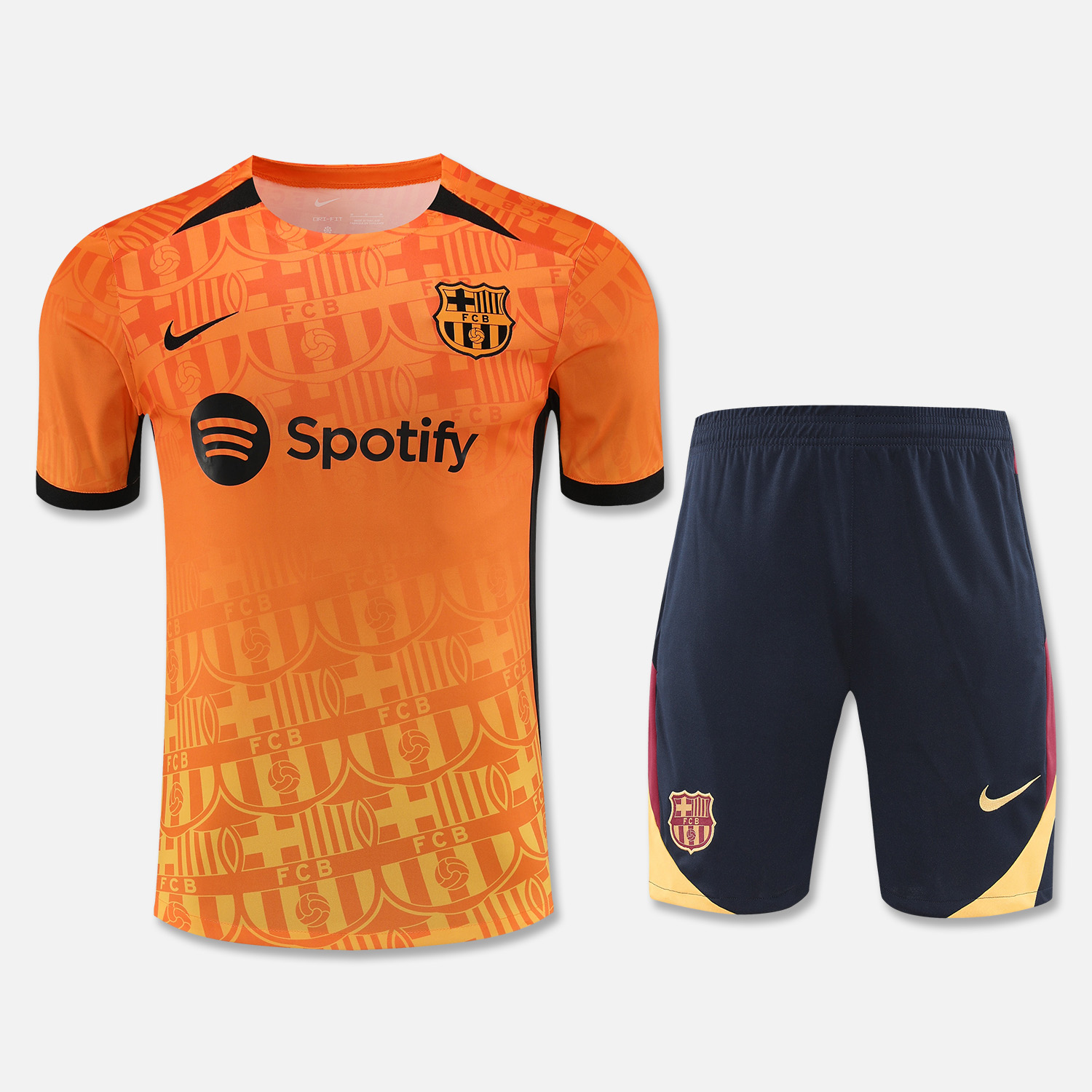 Barcelona 24-25 Short-Sleeve Training Set - Orange Top & Black Shorts - JerseysGala