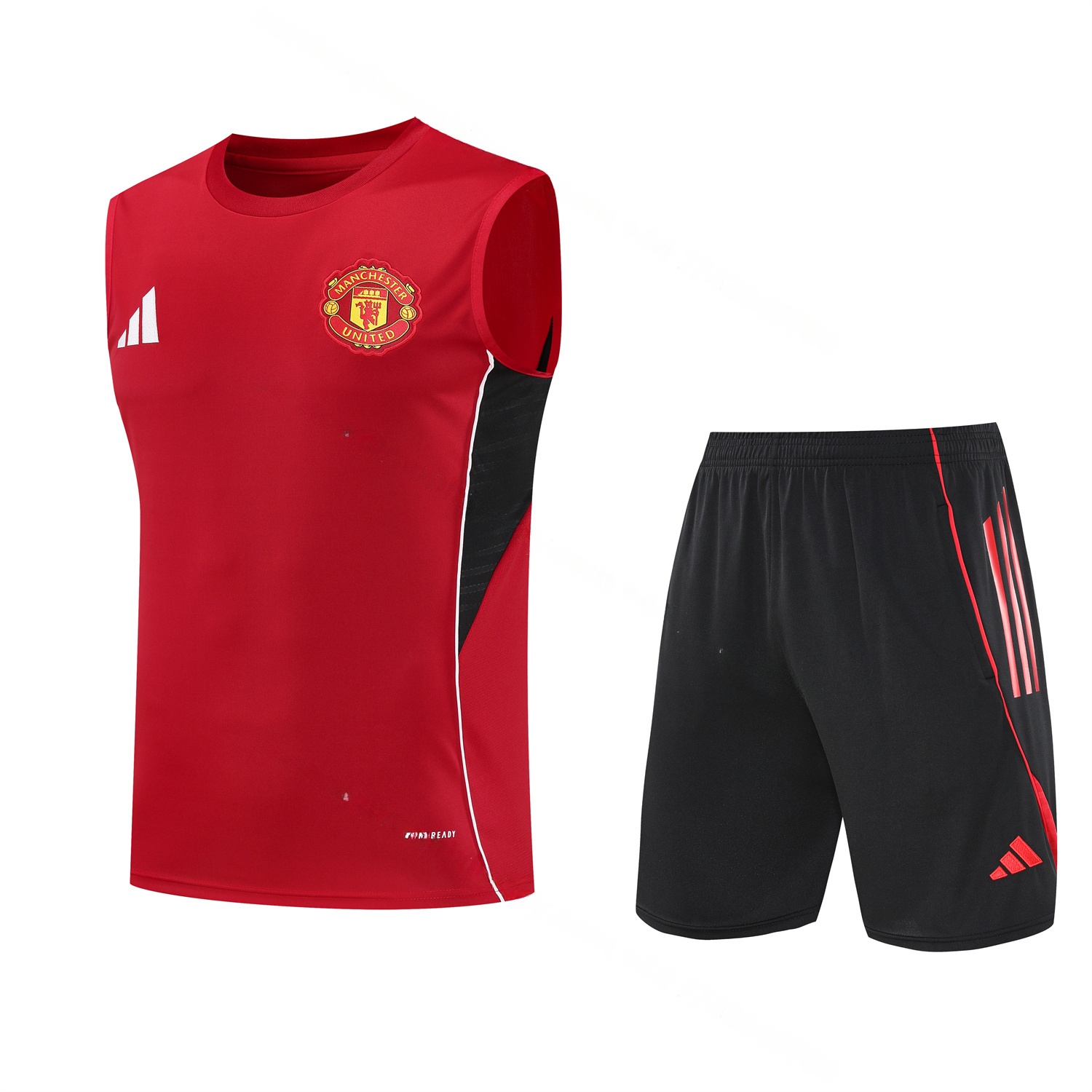 Manchester United 25-26 Vest Training Set - Pure Red Vest & Black Shorts - JerseysGala