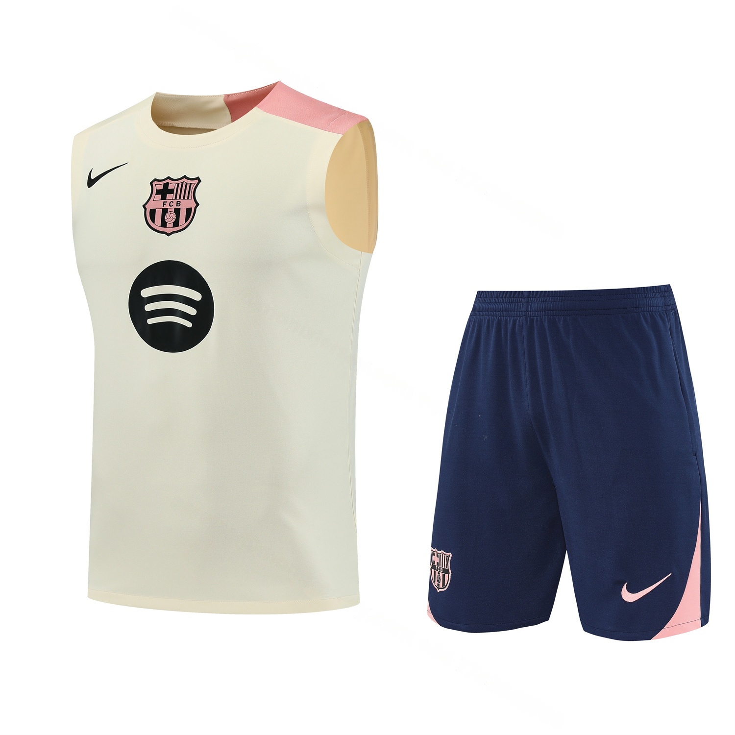Barcelona 25-26 Vest Training Set - Cream Vest & Deep Blue Shorts - JerseysGala