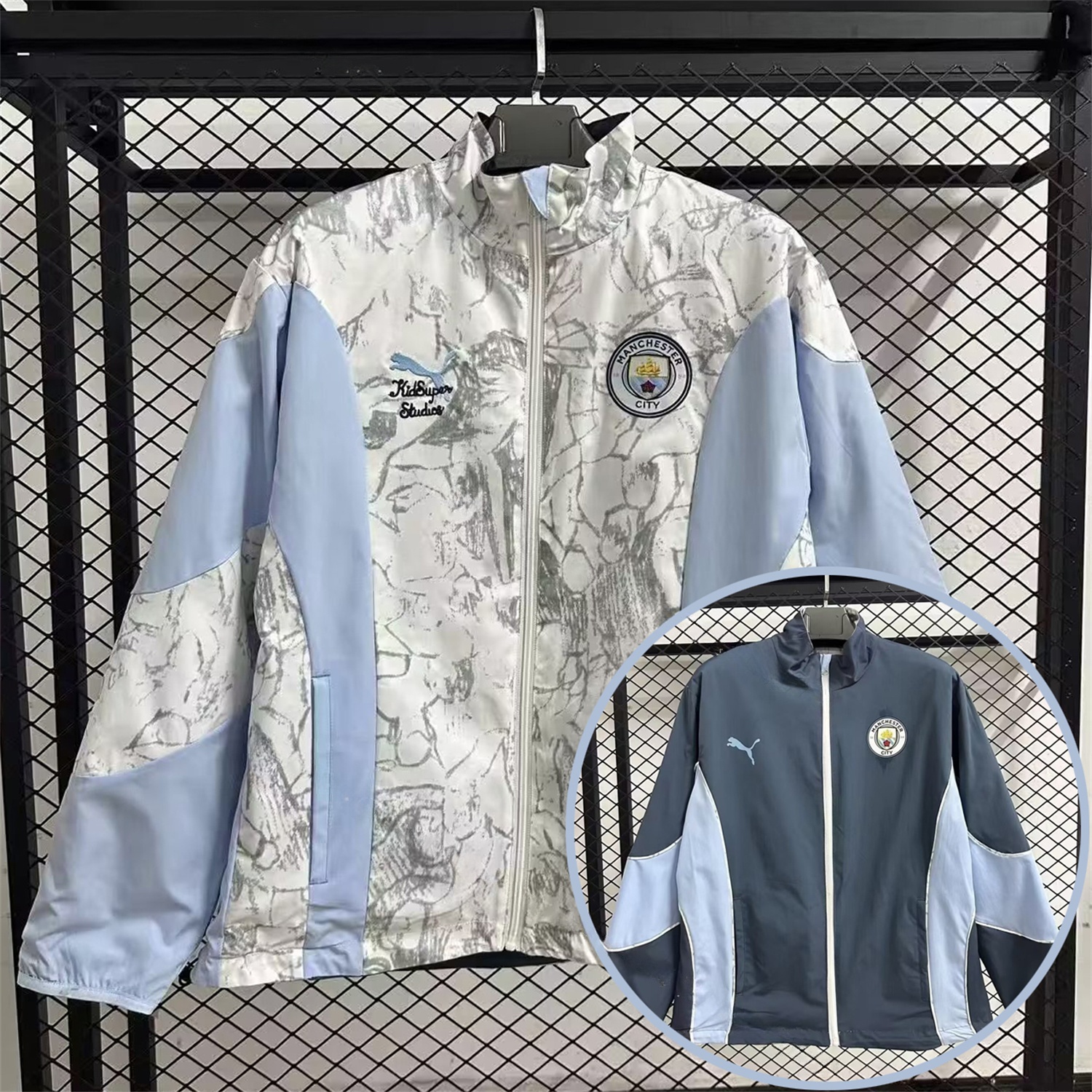 Manchester City 25-26 Double Sided Reversible Windbreaker - Deep Blue & White - JerseysGala