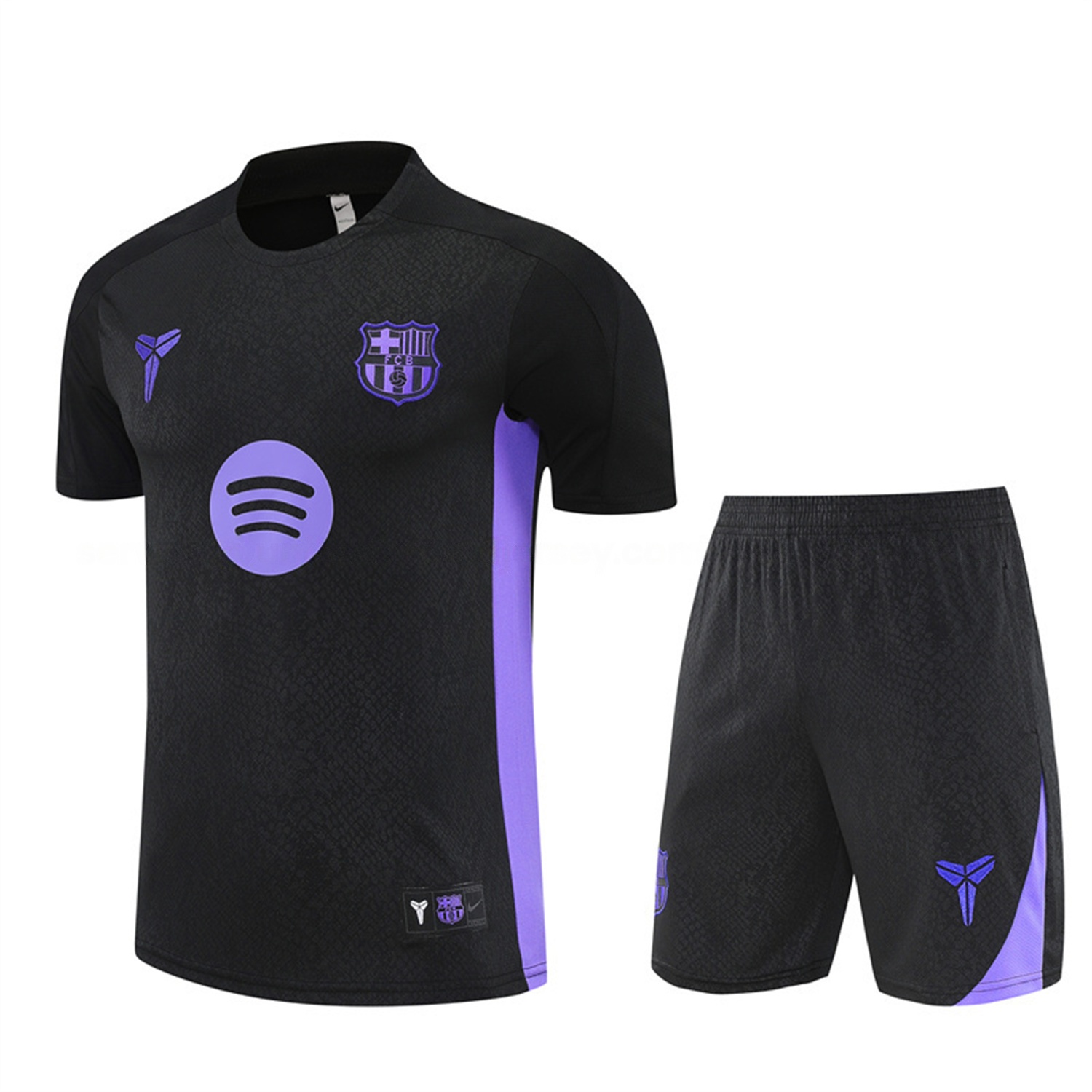 Barcelona 25-26 X KB Short-Sleeve Training Set - Black Blue Top & Black Shorts - JerseysGala