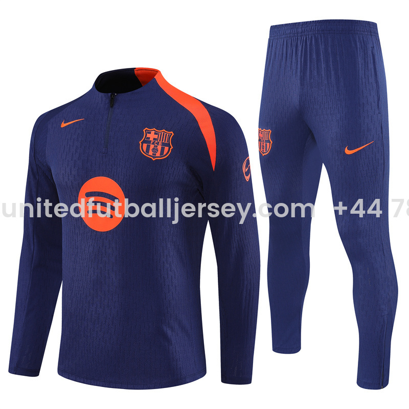 Barcelona 25-26 Long Sleeve Training Set - Royal Blue Top Orange Sponsor & Royal Blue Pants - JerseysGala