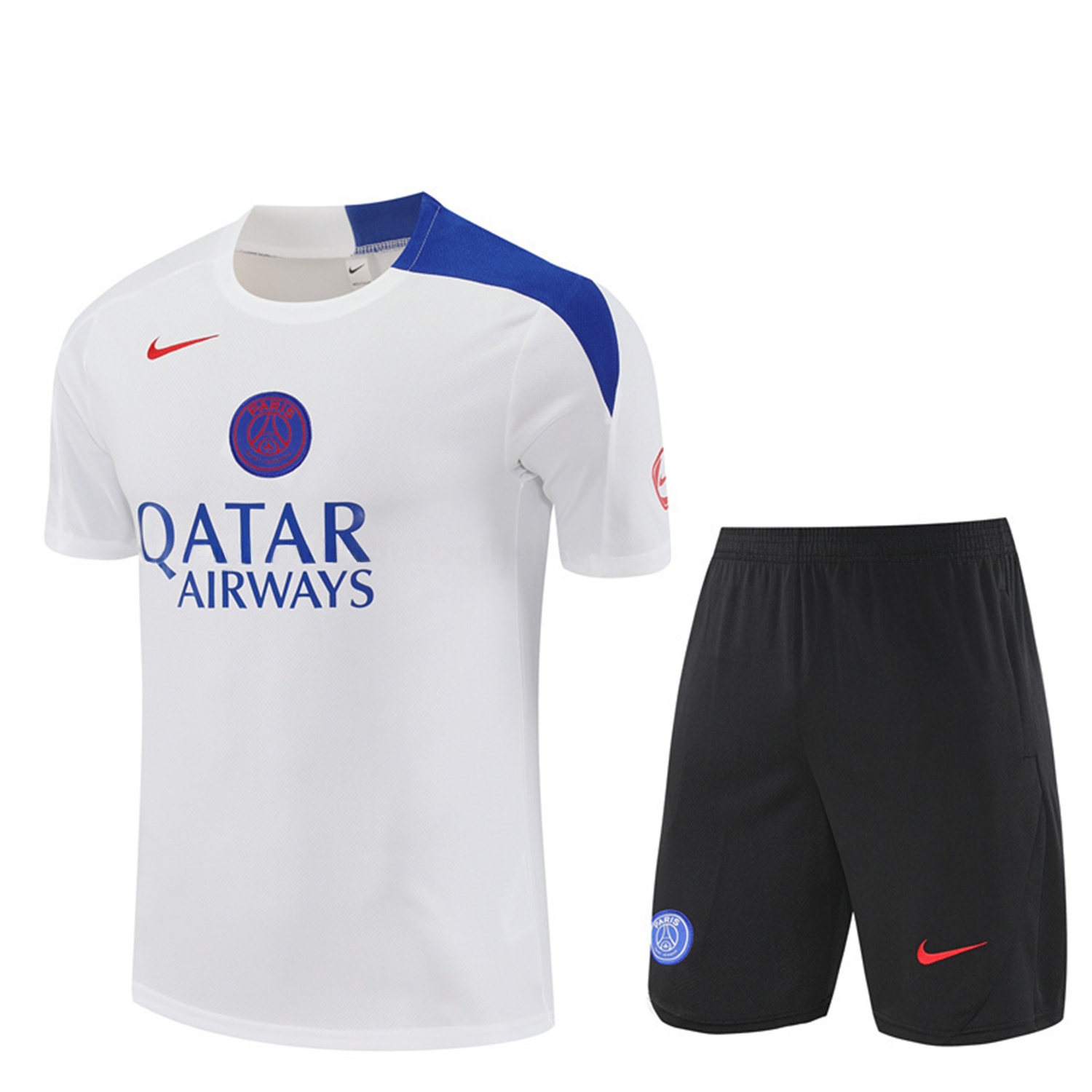 Paris Saint-Germain PSG 25-26 Short-Sleeve Training Set - White Top & Black Shorts - JerseysGala