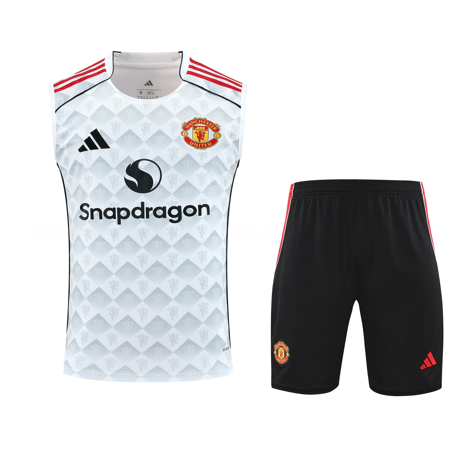 Manchester United 25-26 Vest Training Set - Red Edge White Vest & Black Shorts - JerseysGala