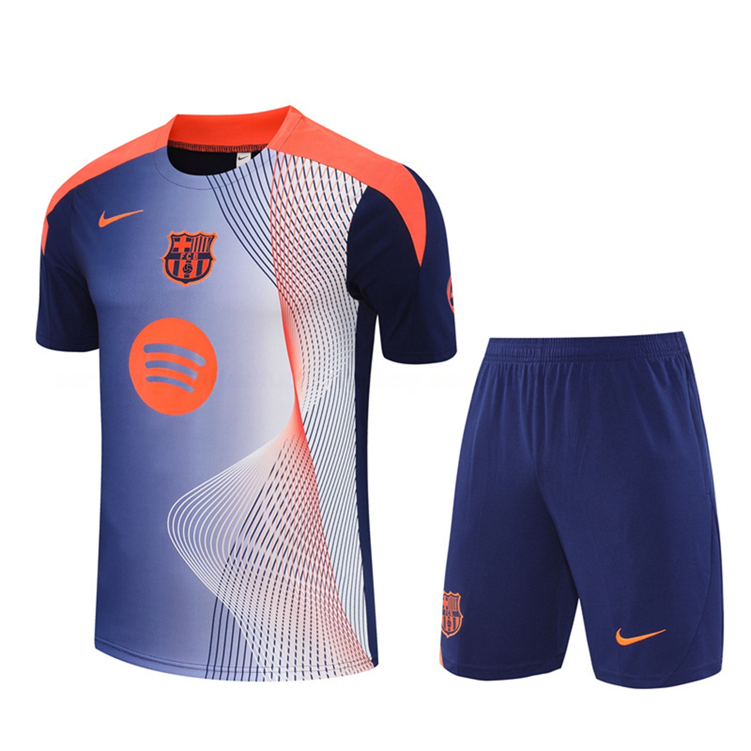 Barcelona 25-26 Short-Sleeve Training Set - Red Blue Line Top & Blue Shorts - JerseysGala