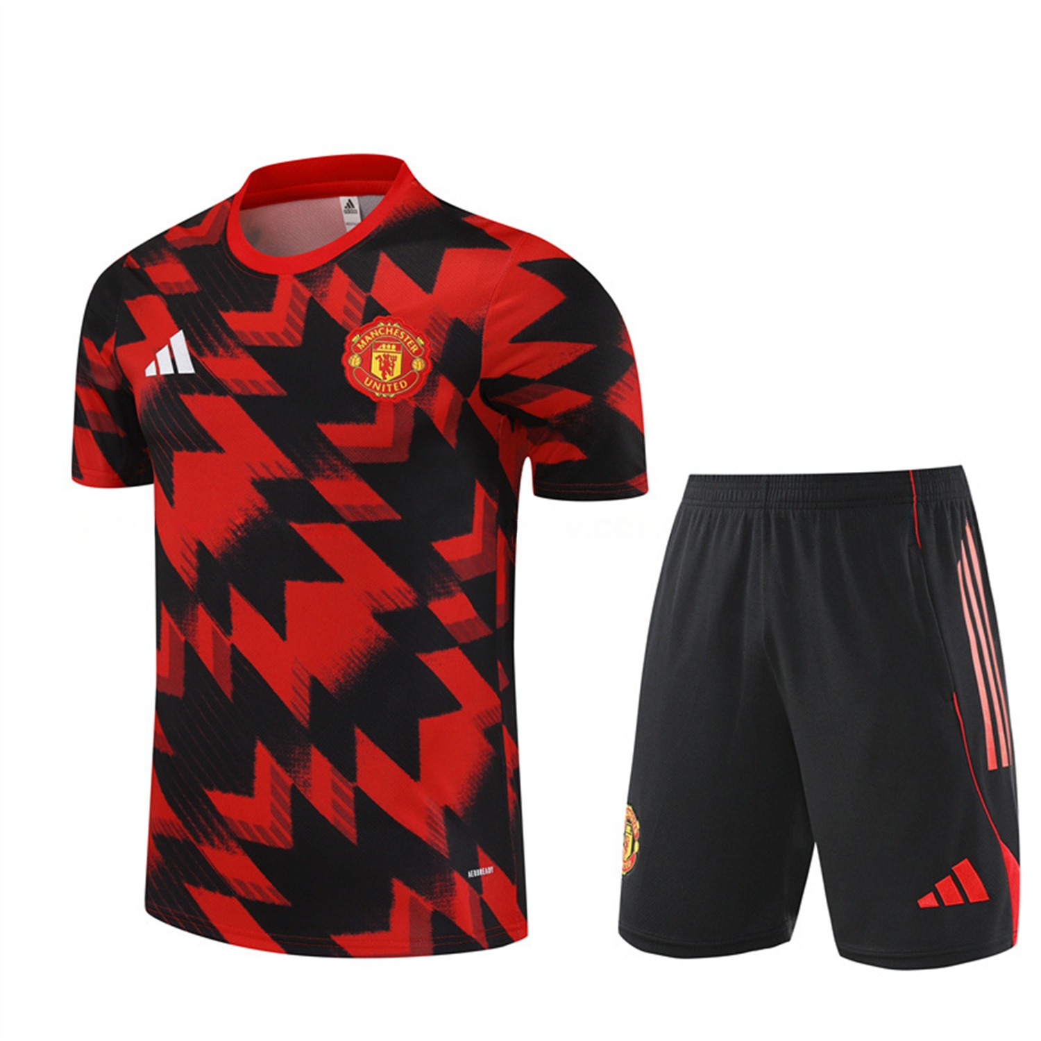 Manchester United 25-26 Short-Sleeve Training Set - Red Camouflage Top & Black Shorts - JerseysGala